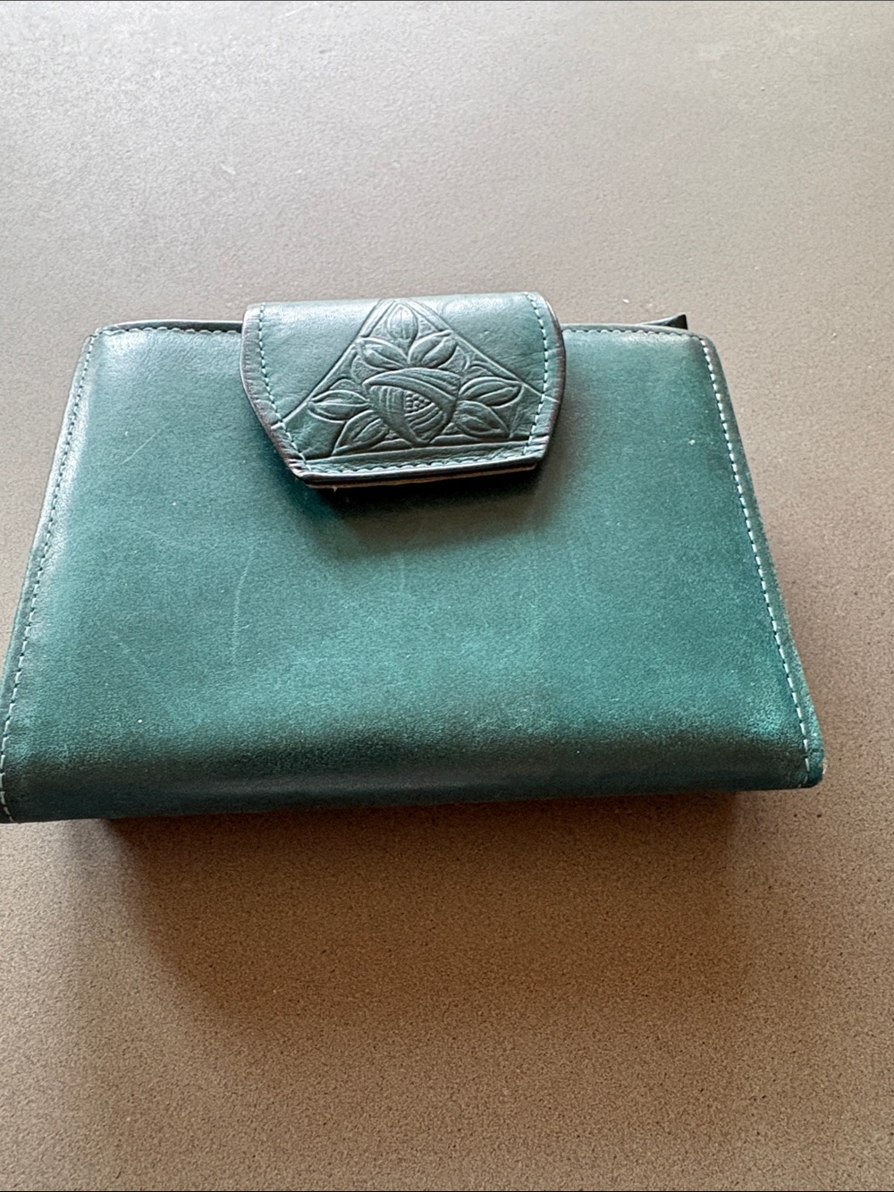 Vintage Rolfs Emerald Green Leather Wallet with Embossed Flap
